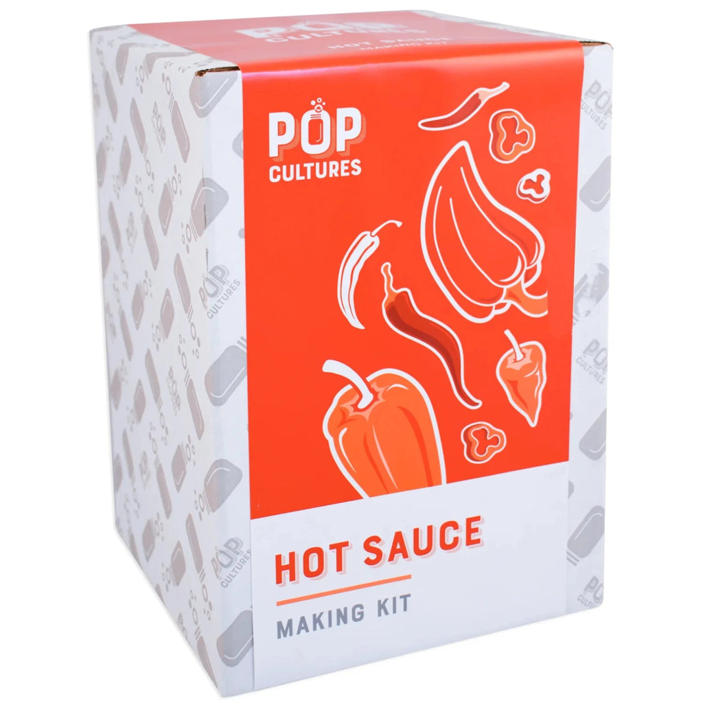Box of Pop Cultures hot sauce making kit with orange and white design.