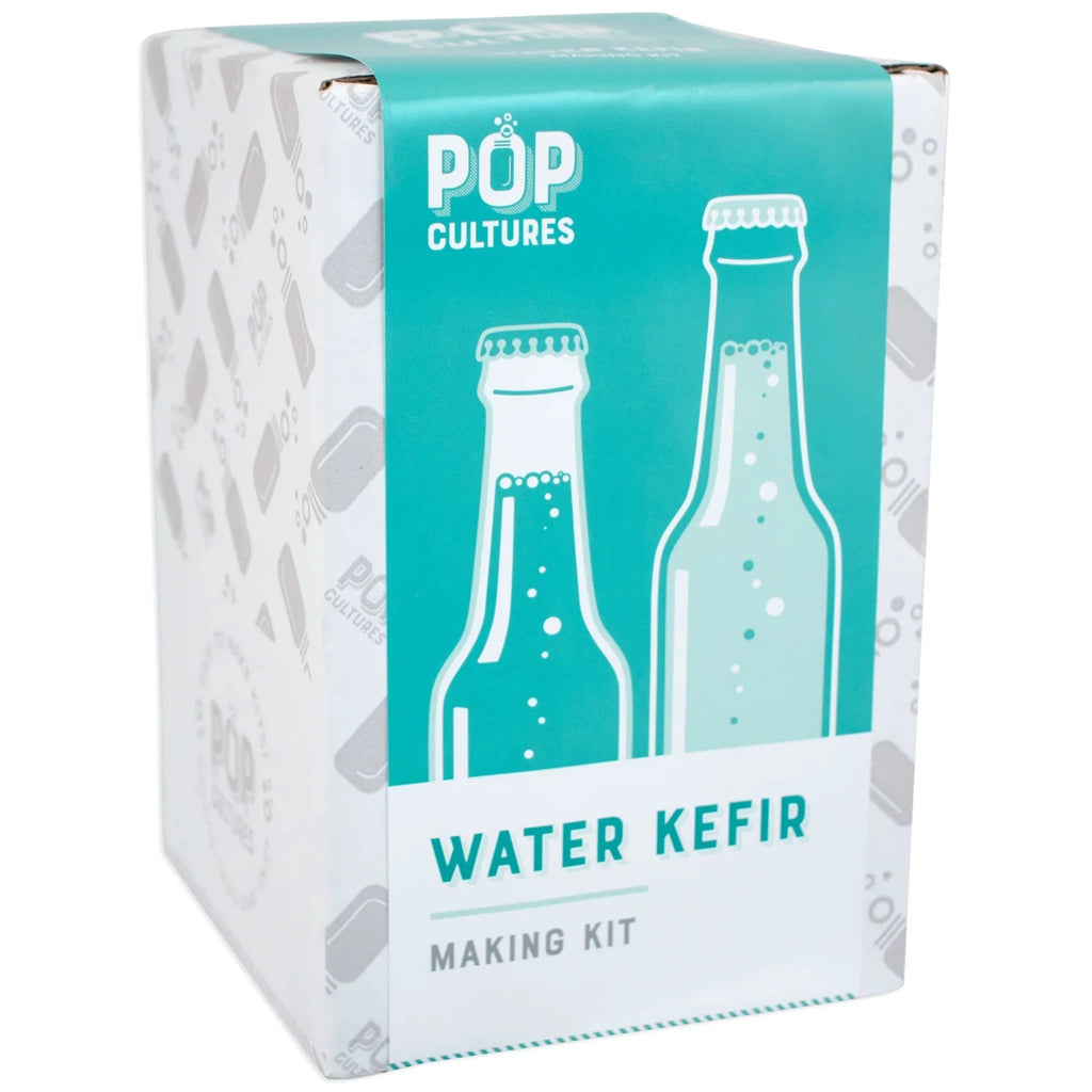 Box for a water kefir making kit by Pop Cultures on a white background