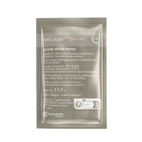 Silver 11.5 g sachet of Fermentis SafLager SH-45 active dry lager yeast