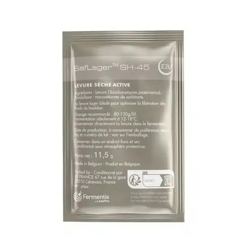Silver 11.5 g sachet of Fermentis SafLager SH-45 active dry lager yeast